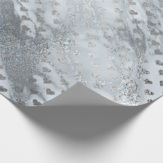 Blauwe grijze zilverkleurige eenhoornstaarten hart cadeaupapier (Hoek)