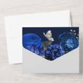 Blauwe grijze zilverkleurige roos elegant vlinderg all in one uitnodiging (Achterkant)