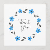 Blauwe grijze zwarte Waterverf Floral Wreate Bedankkaart (Voorkant)