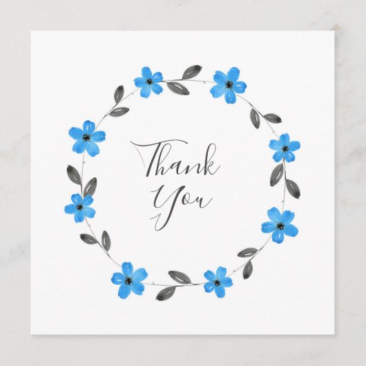 Blauwe grijze zwarte Waterverf Floral Wreate Bedankkaart (Voorkant)