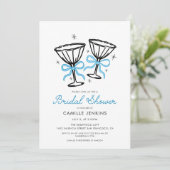 Blauwe grillige Champagne Bruids Douche Uitnodigin Kaart (Staand voorkant)