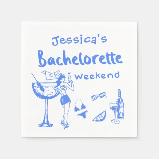 Blauwe grillige cocktail vrijgezellenfeest servet (Voorkant)
