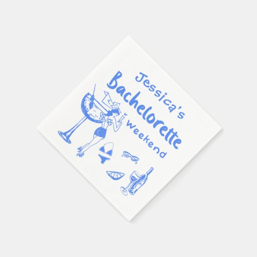 Blauwe grillige cocktail vrijgezellenfeest servet (Hoek)