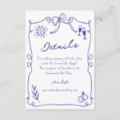 Blauwe grillige eigenzinnige hand getekend bruilof informatiekaartje (Voorkant)