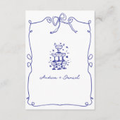 Blauwe grillige eigenzinnige hand getekend bruilof informatiekaartje (Achterkant)