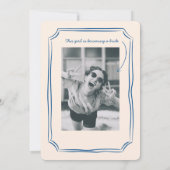 Blauwe grillige funky vrijgezellenfeest kaart (Achterkant)