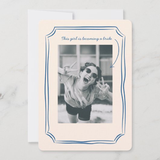 Blauwe grillige funky vrijgezellenfeest kaart (Achterkant)