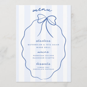 Blauwe grillige Hand getrokken Bow Wedding Menu