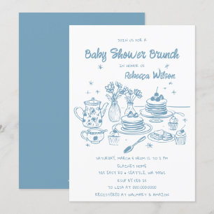 Blauwe grillige Hand getrokken Boy Baby shower Bru Kaart
