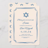 Blauwe grillige handschrift bar mitswa uitnodiging