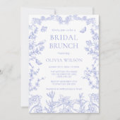 Blauwe grillige Tuin Chinoiserie Bruidsbrunch Kaart (Voorkant)