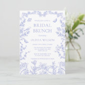 Blauwe grillige Tuin Chinoiserie Bruidsbrunch Kaart (Staand voorkant)
