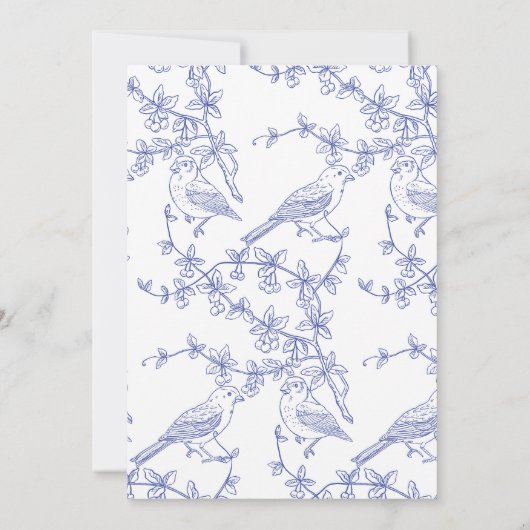 Blauwe grillige Tuin Chinoiserie Bruidsbrunch Kaart (Achterkant)