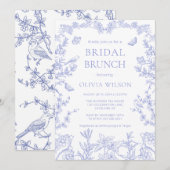Blauwe grillige Tuin Chinoiserie Bruidsbrunch Kaart (Voorkant / Achterkant)