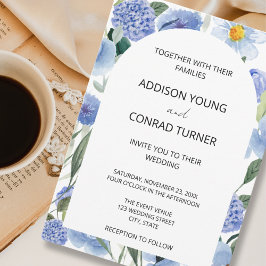 Blauwe grillige Waterverf Botanische bruiloft Kaart