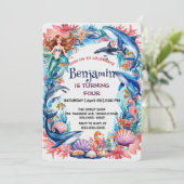 Blauwe grillige zeemeermin vis haai verjaardag (Staand voorkant)