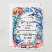 Blauwe grillige zeemeermin vis haai verjaardag (Voorkant)