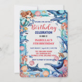 Blauwe grillige zeemeermin vis haai verjaardag save the date (Voorkant)