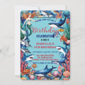 Blauwe grillige zeemeermin vis haai verjaardag save the date (Voorkant)