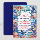 Blauwe grillige zeemeermin vis haai verjaardag save the date (Voorkant / Achterkant)