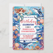 Blauwe grillige zeemeermin vis haai verjaardag save the date (Voorkant)