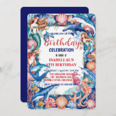 Blauwe grillige zeemeermin vis haai verjaardag save the date (Voorkant / Achterkant)