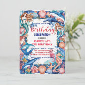 Blauwe grillige zeemeermin vis haai verjaardag save the date (Staand voorkant)