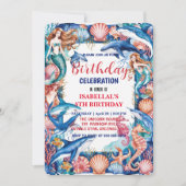 Blauwe grillige zeemeermin vis haai verjaardag save the date (Voorkant)