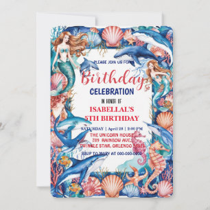 Blauwe grillige zeemeermin vis haai verjaardag save the date