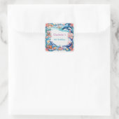 Blauwe grillige zeemeermin vis haai verjaardag vierkante sticker (Tas)