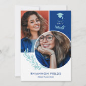 Blauwe groen-overlappende foto's Afstuderen Kaart (Voorkant)