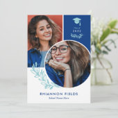 Blauwe groen-overlappende foto's Afstuderen Kaart (Staand voorkant)