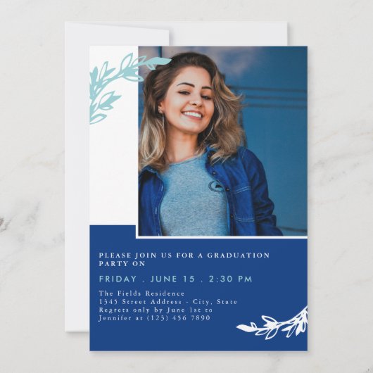 Blauwe groen-overlappende foto's Afstuderen Kaart (Achterkant)