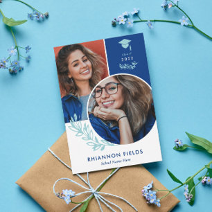 Blauwe groen-overlappende foto's Afstuderen Kaart