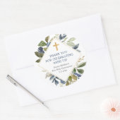 Blauwe groenblaasgoud eerste communiqué baptisme ronde sticker (Envelop)