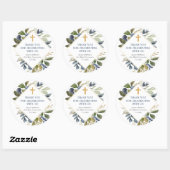 Blauwe groenblaasgoud eerste communiqué baptisme ronde sticker (Vel)