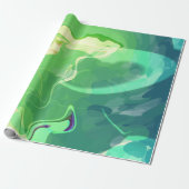 Blauwe Groene Abstracte Oceaan Cadeaupapier (Uitgerold)