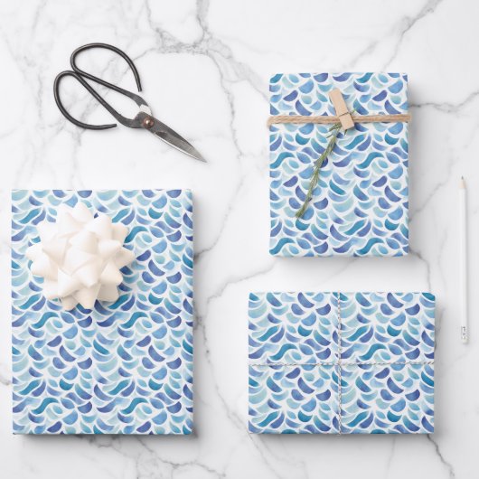 Blauwe & groene abstracte patronen op wit inpakpapier vel (Voorkant)