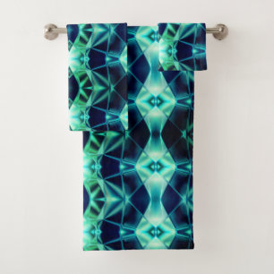 Blauwe groene acrylstijl, neonspiegelende vormen bad handdoek