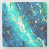 Blauwe groene alcohol Ink Marble Modern Art Stenen Onderzetter (Voorkant)