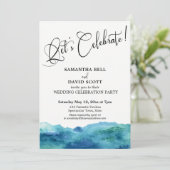 Blauwe groene Aqua Waterverf Modern Laten we viere Kaart (Staand voorkant)