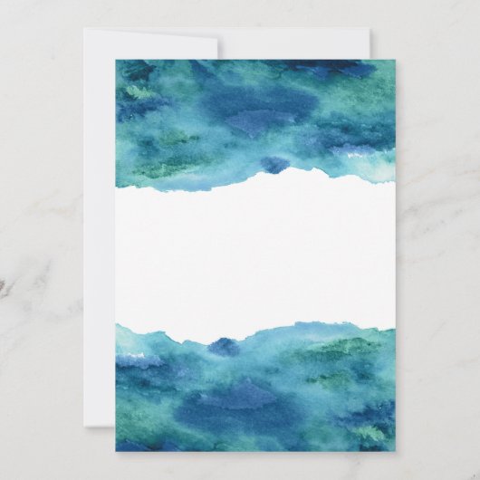 Blauwe groene Aqua Waterverf Modern Laten we viere Kaart (Achterkant)