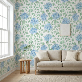 Blauwe Groene Aquarel Wilde Bloem Behang