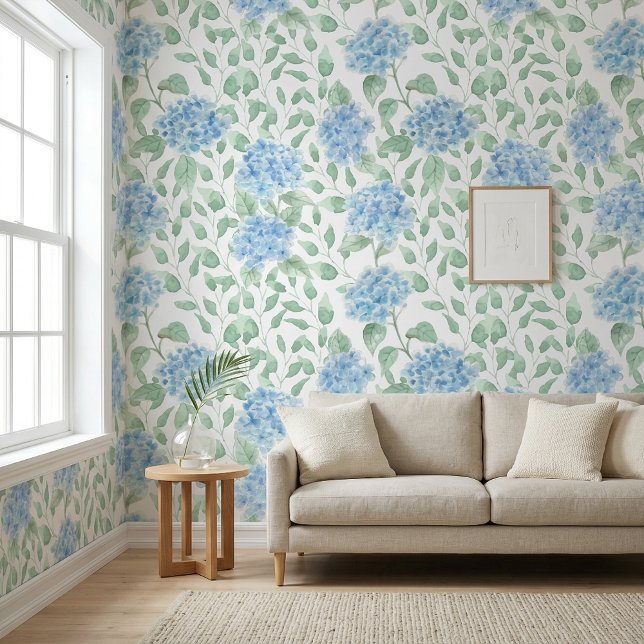 Blauwe Groene Aquarel Wilde Bloem Behang (Blue Green Watercolor Wildflower Wallpaper)