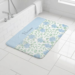 Blauwe groene aquarel wilde bloem monogram badmat