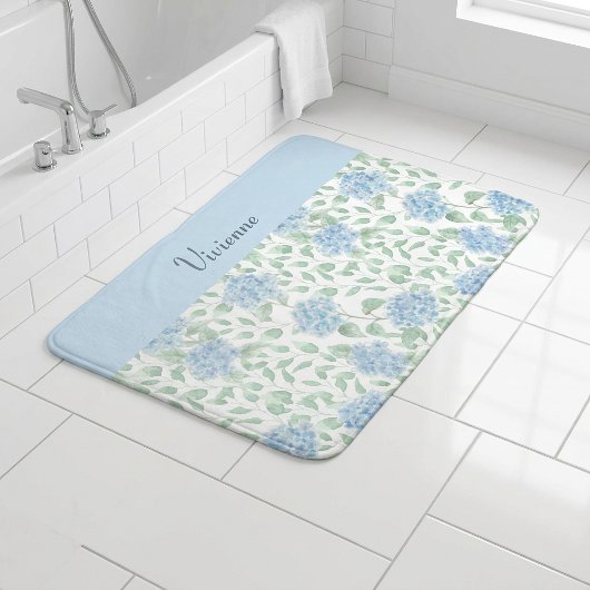 Blauwe groene aquarel wilde bloem monogram badmat