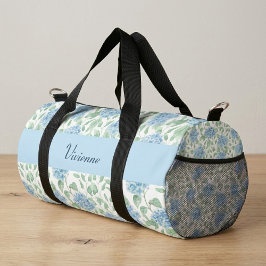 Blauwe groene aquarel wilde bloem monogram plunjezak