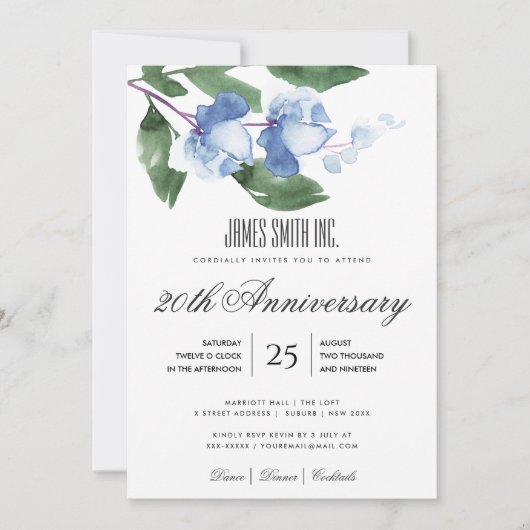 BLAUWE GROENE AQUELEURFLORALE ZAKELIJKE FEest EVEN Kaart (Voorkant)