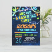 Blauwe groene arcade en laser Label geboortedag Kaart (Staand voorkant)