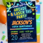 Blauwe groene arcade en laser Label geboortedag Kaart